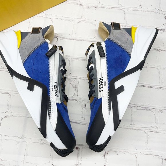 NEW Fendi Flow Multi Color Nylon Low Top Sneakers Men’s 7 Women’s 10 Blue Yellow - Picture 4 of 12